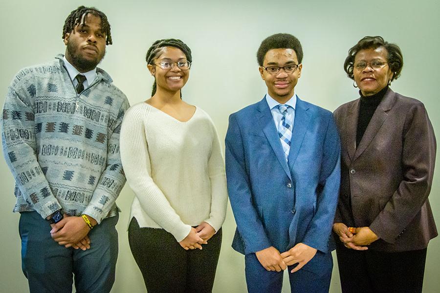 Northwest alumna Karen Daniel, on Jan. 17, announced the first recipients of three scholarships she established to support Black students in the pursuit of their college degrees. Left to right are Daniel and the scholarship recipients, Darren Ross, Carlyn Carpenter and Omolade Mayowa. 